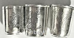 Antique Russian Imperial Silver 84 Three Engraved Cups