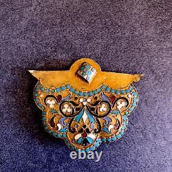 Antique Russian Imperial Silver and Enamel Belt Buckle, circa 1900