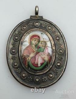 Antique Russian Imperial Sterling Silver 84 Enamel Women's Jewelry Pendant Icon