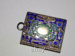 Antique Russian Imperial Sterling Silver 84 Hot Enamel Jewelry Pendant Book