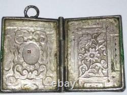 Antique Russian Imperial Sterling Silver 84 Hot Enamel Jewelry Pendant Book