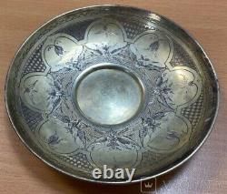 Antique Russian Imperial Sterling Silver 84 Saucer Gilding Dish Rare Old 19th