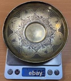 Antique Russian Imperial Sterling Silver 84 Saucer Gilding Dish Rare Old 19th
