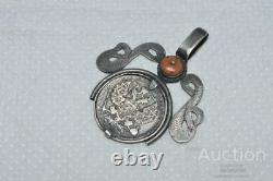 Antique Russian Imperial Sterling Silver 84 Women Jewelry Pendant Coral 9.2 gr