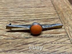 Antique Russian Imperial Sterling Silver Brooch Pin withRed Coral Cabochon