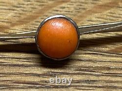 Antique Russian Imperial Sterling Silver Brooch Pin withRed Coral Cabochon