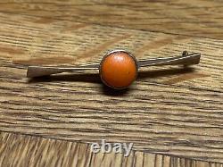 Antique Russian Imperial Sterling Silver Brooch Pin withRed Coral Cabochon