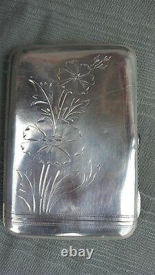 Antique Russian Imperial silver 84 cigarette case box floral engraved Moscow