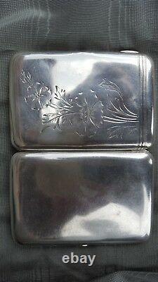 Antique Russian Imperial silver 84 cigarette case box floral engraved Moscow