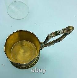 Antique Russian Imperial silver enamel Tea Glass Holder with Floral Pattern