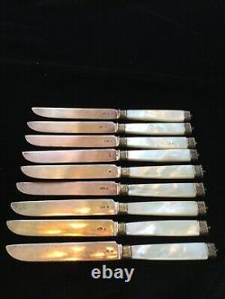 Antique Russian Imperial silver gilt and mother of pearl fruit knives