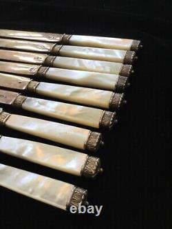 Antique Russian Imperial silver gilt and mother of pearl fruit knives