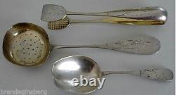 Antique Russian Silver Sugar Sifter Tongs Caddy Spoon 3 serving pieces (1168)