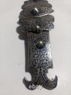 Antique Russian imperial period Niello silver cucasian belt buckle 177gram