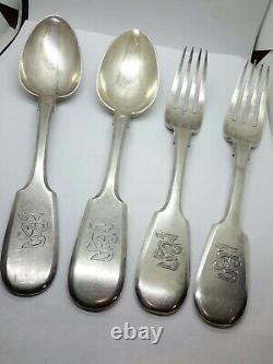 Antique Set of 4 SILVER 84 Spoons and Forks Monogram RUSSIAN IMPERIAL 335 Gr