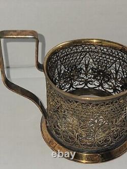 Antique Soviet Imperial Etched Golding Glass Tea Cup Holder