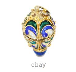 Antique Sterling Gold Enamel Lapis Easter Egg Russian Charm Pendant