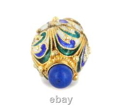 Antique Sterling Gold Enamel Lapis Easter Egg Russian Charm Pendant