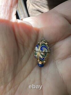 Antique Sterling Gold Enamel Lapis Easter Egg Russian Charm Pendant