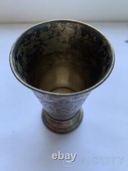 Antique Sterling Silver 84 Kiddush Glass Imperial Shot Engraved Russian Rare 19t