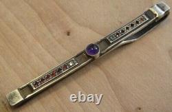 Antique Tie Clip Sterling Silver 84 Imperial Russian Amethyst Garnets