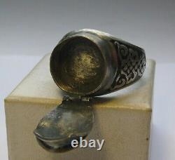 Antique Victorian Box Ring Enamel Memento Mori Crown Skull Sterling Silver 88