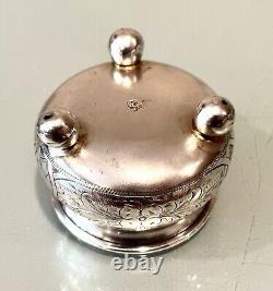 Antique Vintage 1880 Russian Imperial Silver 84 Monogrammed Footed Salt Cellar