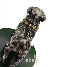 Antique Vintage Russian Imperial Era Nephrite Jade Sterling Silver Dog Figure