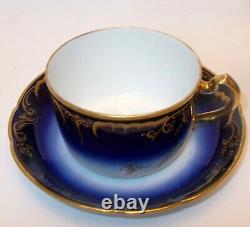 Antique Vtg RUSSIA Kuznetsov Moscow Cup Saucer Imperial COBALT BLUE Gold