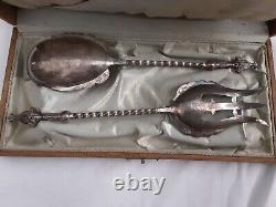 Antique c1817 Imperial Russian Judaica 84 Silver Serving Spoon & Fork Set Fish