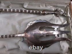 Antique c1817 Imperial Russian Judaica 84 Silver Serving Spoon & Fork Set Fish