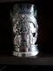 Antique Imperial Ussr Etched Glass Tea Cup Holder Silver Plated Cossack Men's