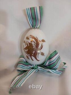 Antique old imperial russian porcelain factory easter egg bird grosgrain ribbon