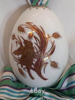 Antique old imperial russian porcelain factory easter egg bird grosgrain ribbon