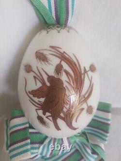 Antique old imperial russian porcelain factory easter egg bird grosgrain ribbon