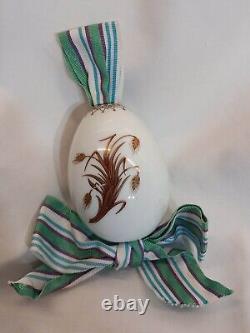 Antique old imperial russian porcelain factory easter egg bird grosgrain ribbon