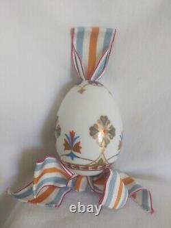 Antique old imperial russian porcelain factory easter egg cross grosgrain ribbon