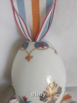 Antique old imperial russian porcelain factory easter egg cross grosgrain ribbon