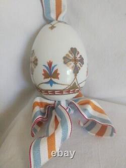 Antique old imperial russian porcelain factory easter egg cross grosgrain ribbon