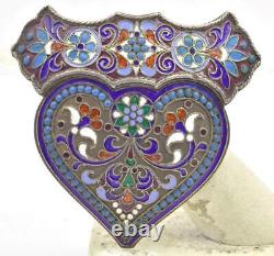 Antique pre 1900 88 Imperial Russian Silver Cloisonne Large Pin pendant