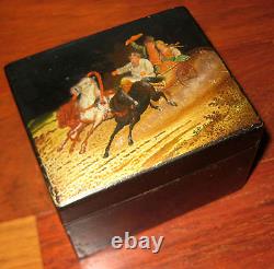 Antiquer Imperial Russian Lacquer Box Vishniakov Troika 19 Century Tea Caddy