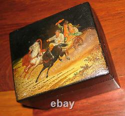 Antiquer Imperial Russian Lacquer Box Vishniakov Troika 19 Century Tea Caddy