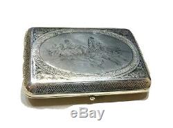 Authentic Russian Imperial Silver 84 Niello Cigarette Case Essay Mark 1896