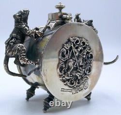 Beautiful Antique 1844 Imperial Russian 84 Zolotniki Silver Inkwell /w Rats