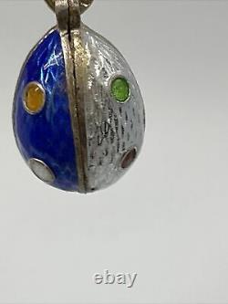 Beautiful Antique Russian Imperial Filigree Enamel Silver Egg Pendant Charm