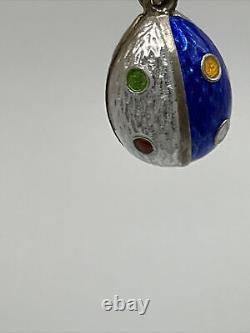 Beautiful Antique Russian Imperial Filigree Enamel Silver Egg Pendant Charm