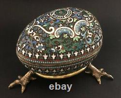 Big Antique Imperial Russian 84 Silver Shaded Enamel Egg (Khlebnikov)