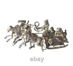 Brooch Imperial Troika Antique 84 Silver Jewelry 1800s 3horses Sleigh