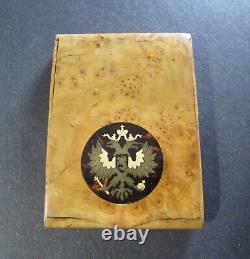 Burlwood Antique Cigarette Case with Inlayed Romanoff imperial Crest