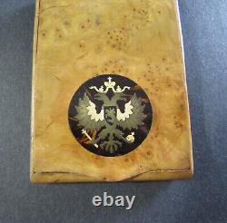 Burlwood Antique Cigarette Case with Inlayed Romanoff imperial Crest